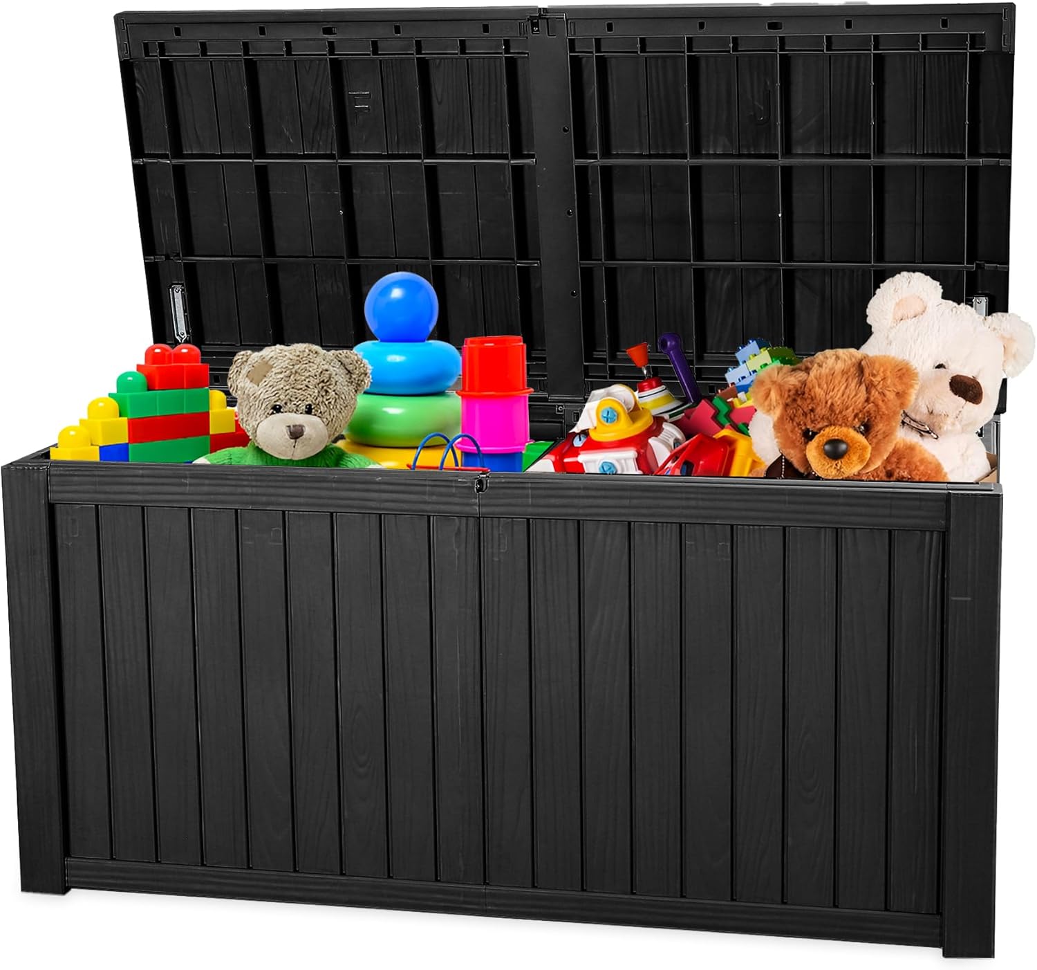 Waterproof Outdoor Resin Deck Box with Lockable Lid, Easy Assembly Features and Convenient Handles For Cushion, Pillows and other Patio Furniture (180 Gallon Black)