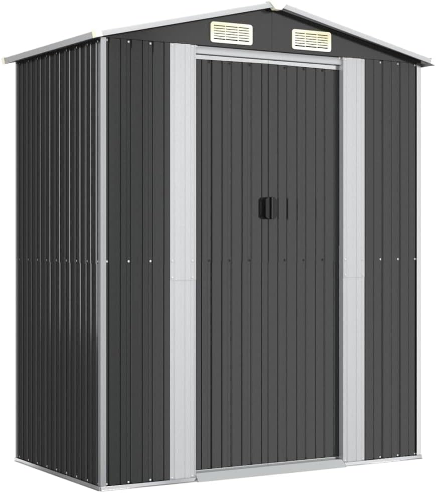 Outdoor Storage Shed, Metal Tool Shed Outdoor Storage House with Air Vent & Slid Gate, Steel Utility Garden Shed Outside Storage Clearance for Backyard Patio, Anthracite 75.6