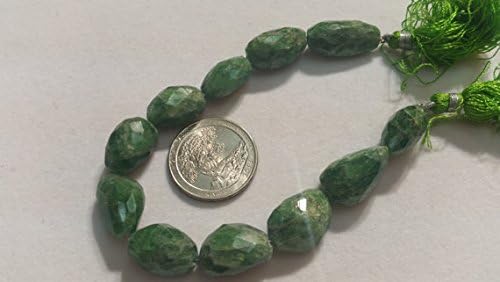 13 inch natural beads strand of 10x17mm faceted tumble tsavorite gemstone beads for DIY jewelry - necklace, bracelet, earring, ring.
