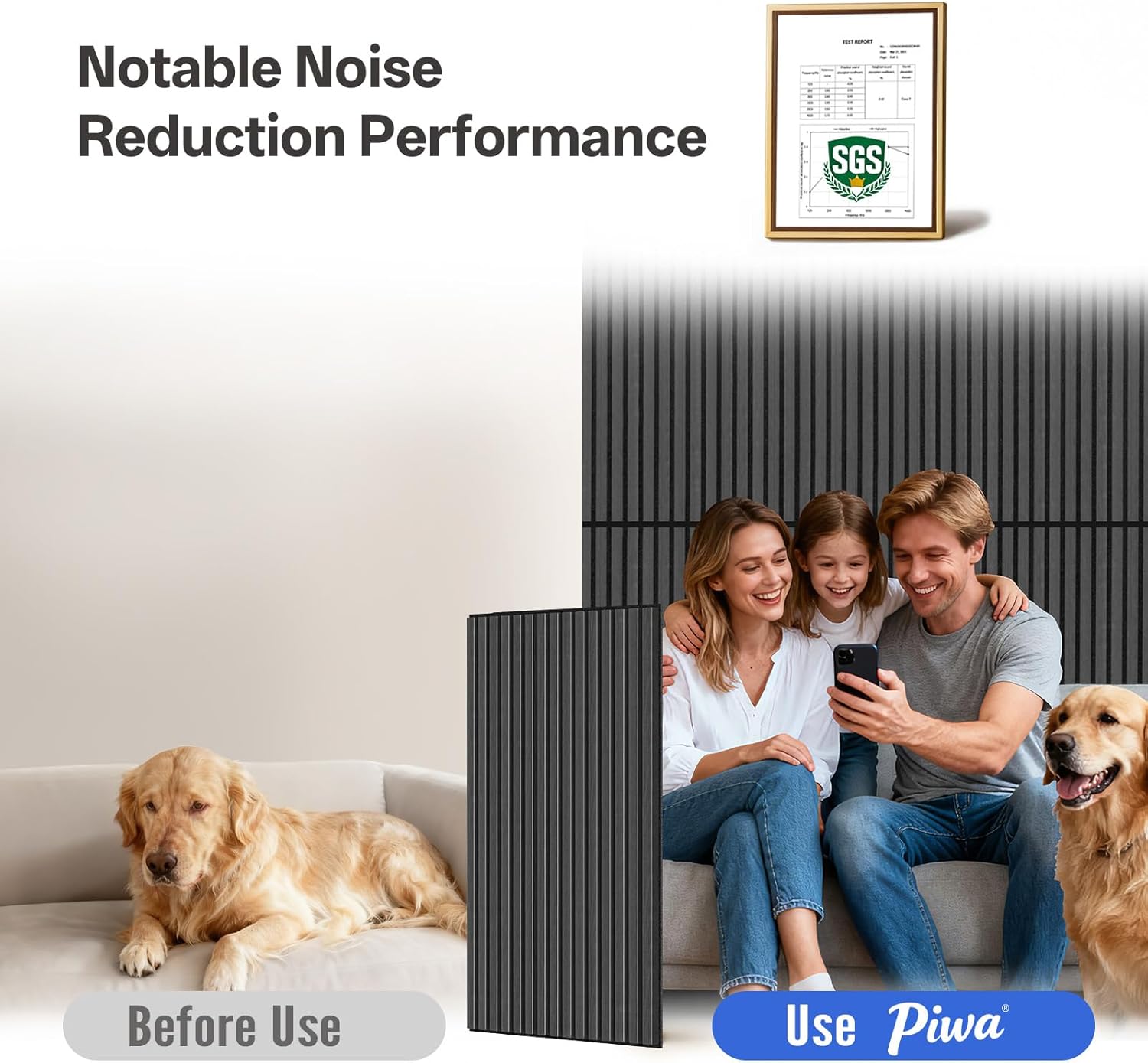 PIWA 9+12mm Wood Acoustic Panels,47.2 x 23.6 in,4-Pack–12mm MDF Surface with 9mm Sound-Absorbing Core – Modular Acoustic Wall Panels for Echo Reduction in Home Studio, Office & Gaming Room-Matte Black