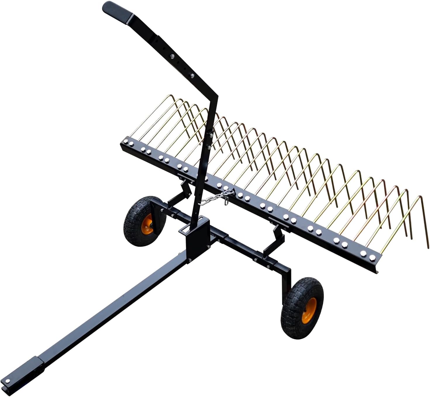 Tow Behind Dethatcher, 60-inch Tow Dethatcher with 24 Steel Tines, Lawn Dethatcher Rake for ATV or Mower, Tow Behind Lawn Rake with Lift Handle for Leaves, Pine Needles, and Grass