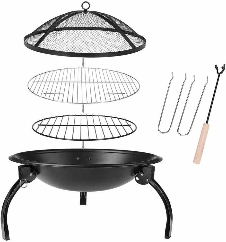 Portable BBQ Grill Heater Fire Pit Charcoal Stove for Outdoor Camping, Picnic, Patio, with Spark Guard, Foldable Legs, and Protective Grille
