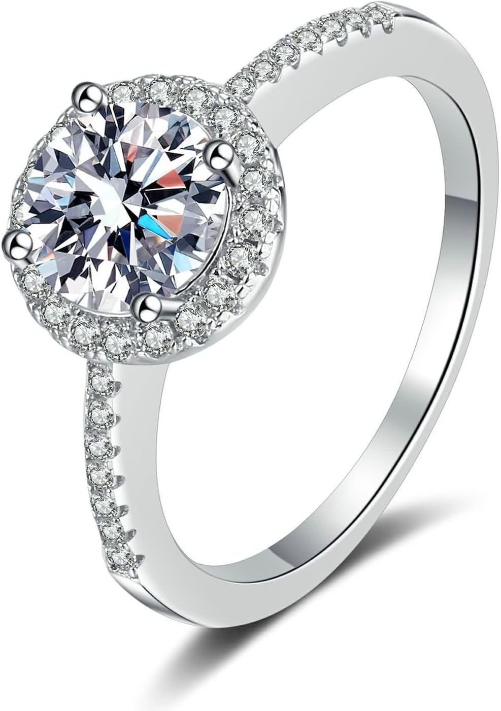 Halo Ring Band, Lab Grown Diamond Engagement Ring Vintage 14K/18K White Gold White Stone Silver Fashion Jewelry for Women Size 4-10