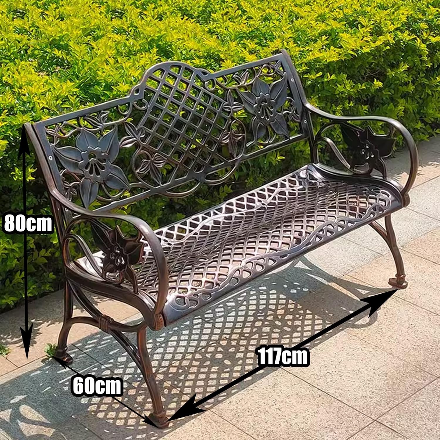 Metal Garden Benches for Outdoors Ergonomic Design Scratch Resistant Cast Aluminum Material Park Bench Suitable for Balconies, Gardens, Leisure Resorts, Scenic Tourist Areas (Color : Bronze Color, S