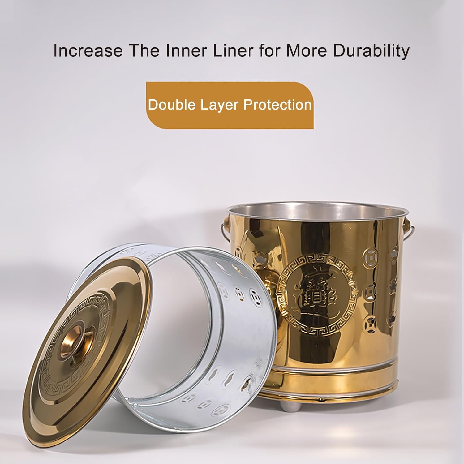 KAVERN Stainless Steel incinerator, fire Pit, Burn Barrel for Outside, with Lid and Handle, for Paper, Leaf, Trash(Small)(M)