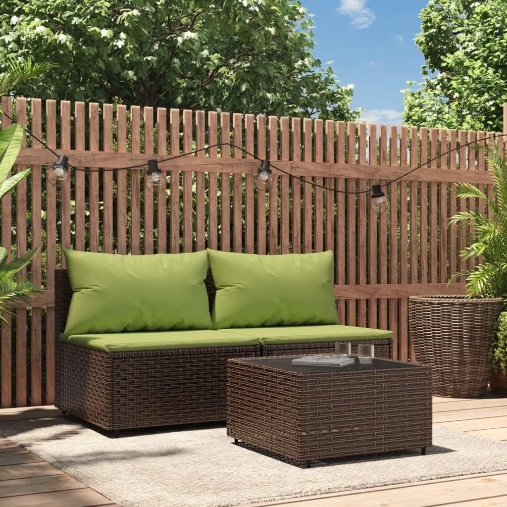 3 Piece Patio Lounge Set with Cushions Brown Poly Rattan,AllWeather Patio Lounge Set: Improve Your Outdoor Space Patio Furniture & Accessories, Outdoor Seating