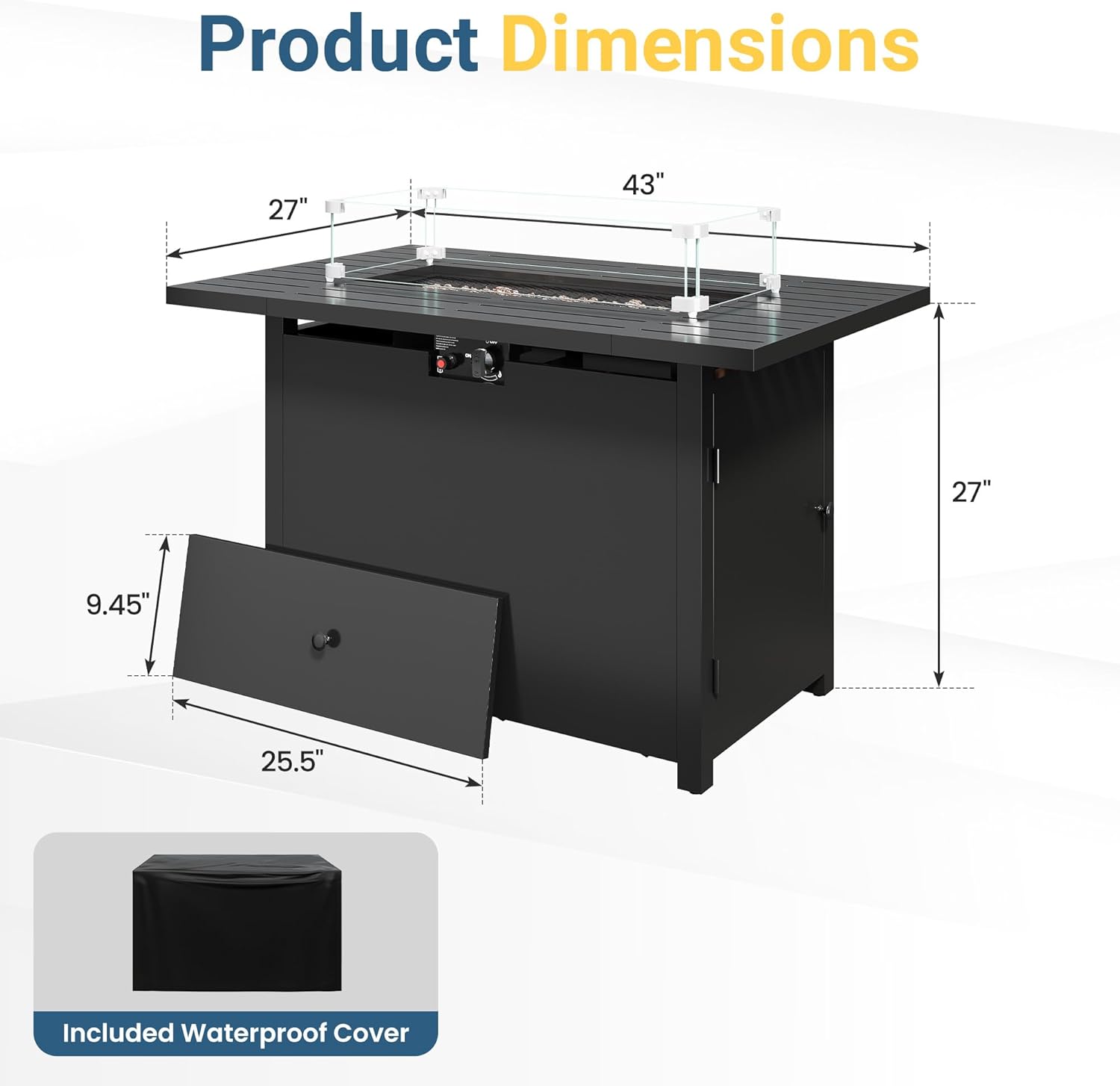Wisteria Lane 43 Inch Propane Fire Pit Table, 50,000 BTU Gas Fire Pit for Outside, Outdoor Fire Pit with CSA Certification for Patio Deck Backyard Balcony Garden