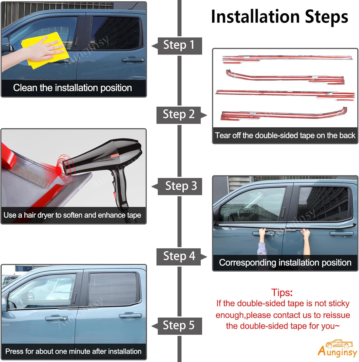 Aunginsy Door Window Under Panel Trim Strips Compatible with Ford Maverick 2022-2025 Car Outer Side Door Window Lower Panel Weatherstrip Molding Decorative Cover Protection ABS Exterior Accessories