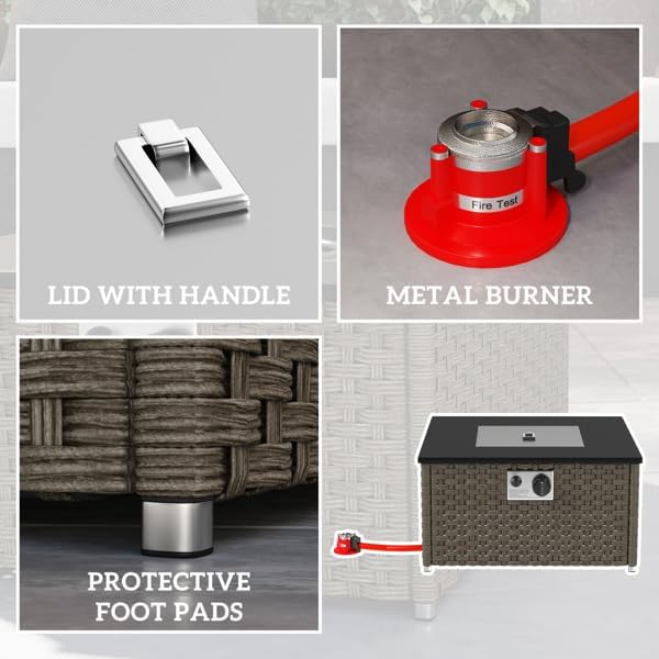 Outdoor Propane Fire Pit Table,2-in-1 Gas Fire Pit with Lid, 13KW Heat Output, Three-Strand PE Rattan Woven Firepit for Patio Garden Backyard, Grey