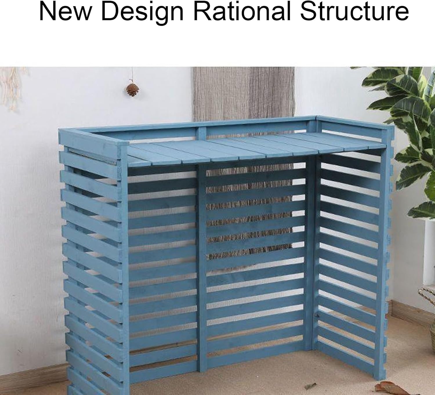 Wood Air Conditioner Covers for Outside, Outdoor Air Conditioner Cover Fence, Weather Resistant, Aesthetically Pleasing Decorative, Easy to Care(Blue,33x14x31in/85x35x80cm)