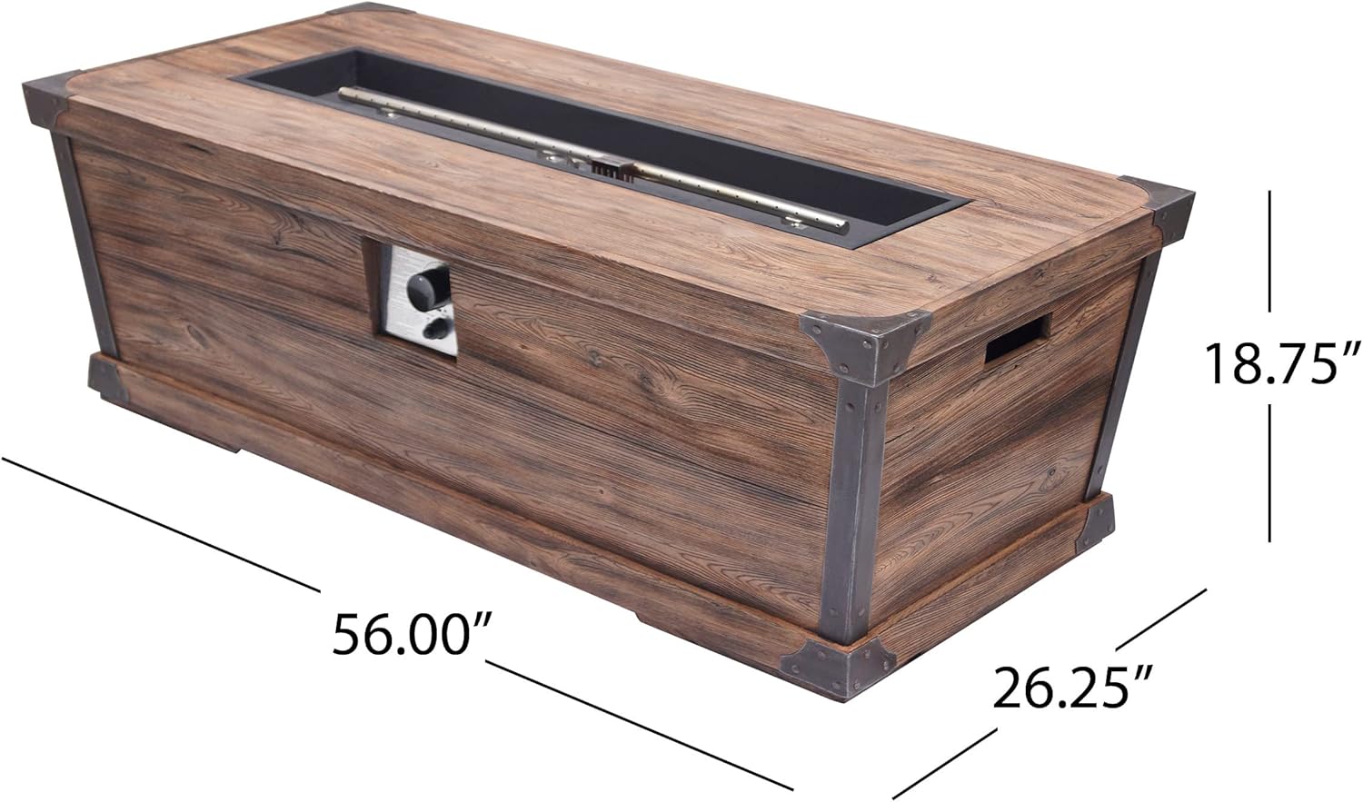 56 Inches Rectangle Outdoor Concrete Gas Fire Table – 50,000 Btu Wood Pattern Fire Pit, Brown Patio Heater (Tank Cover Not Included)