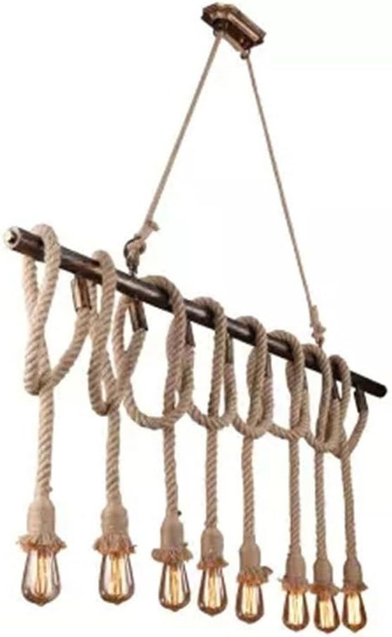 LYZAP Industrial Rope Lamp，Vintage Suspension Lamp, 59''W Rust Tube Multi Light, 8 Lights for Restaurant Island Bar Office