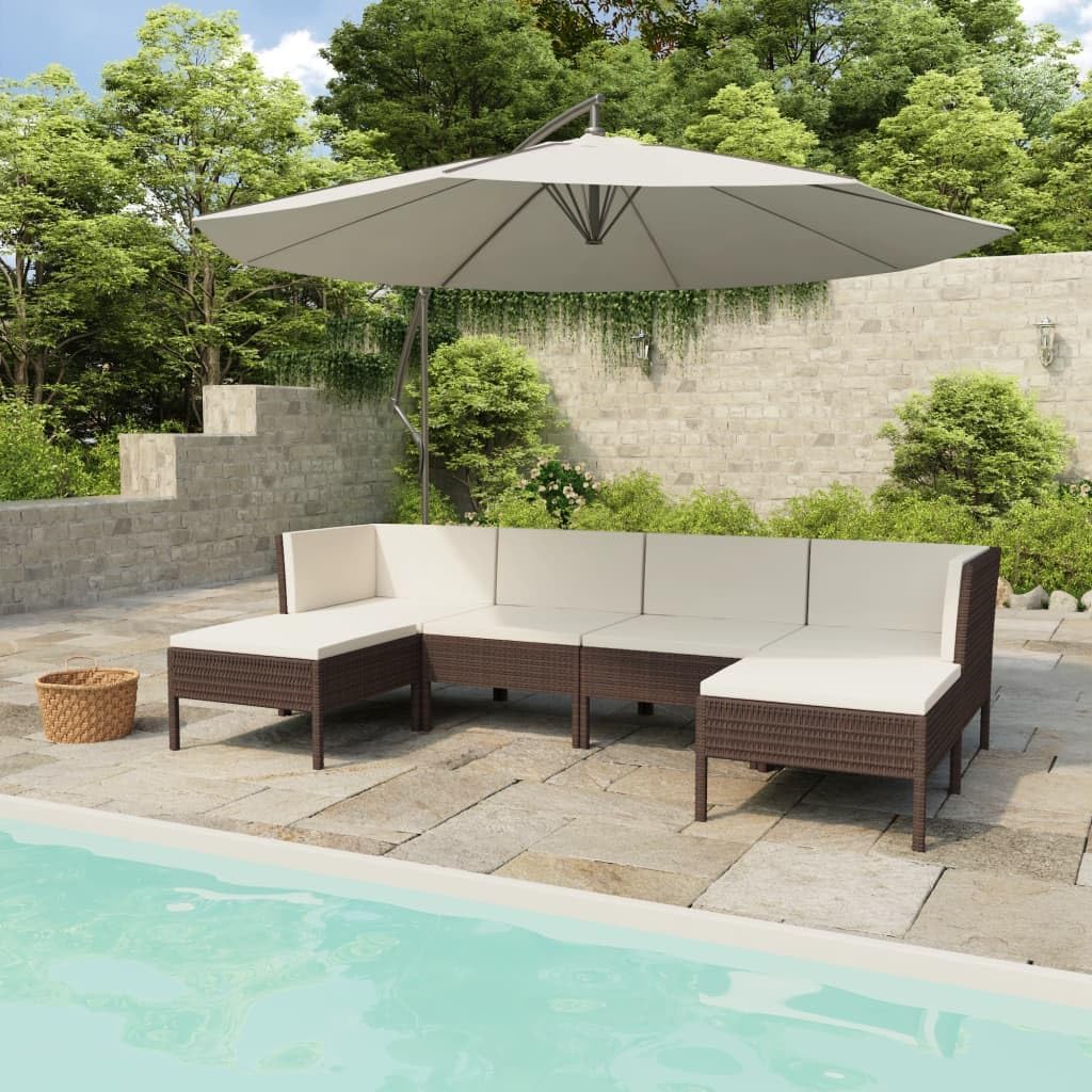 6 Piece Patio Lounge Set with Cushions Poly Rattan Brown,Patio Lounge Set with Cushions Durable and WeatherResistant Outdoor Furniture for Relaxation Outdoor Furniture Sets, Patio Furniture