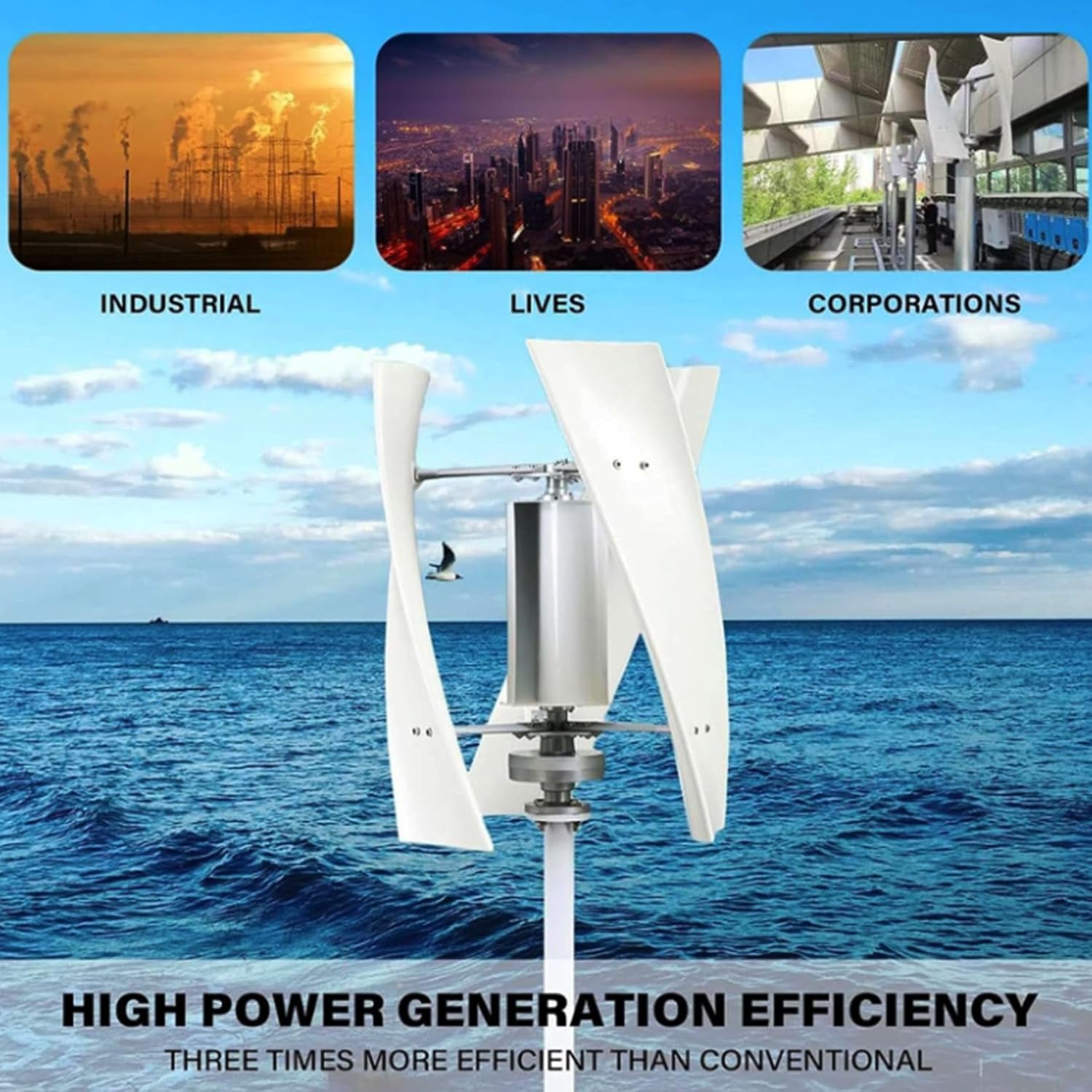 220v, 8000W Vertical Wind Turbine Generator with MPPT Controller, 12V-220V 3 Blades Magnetic Levitation Wind Generator for Home Street Lighting (White)