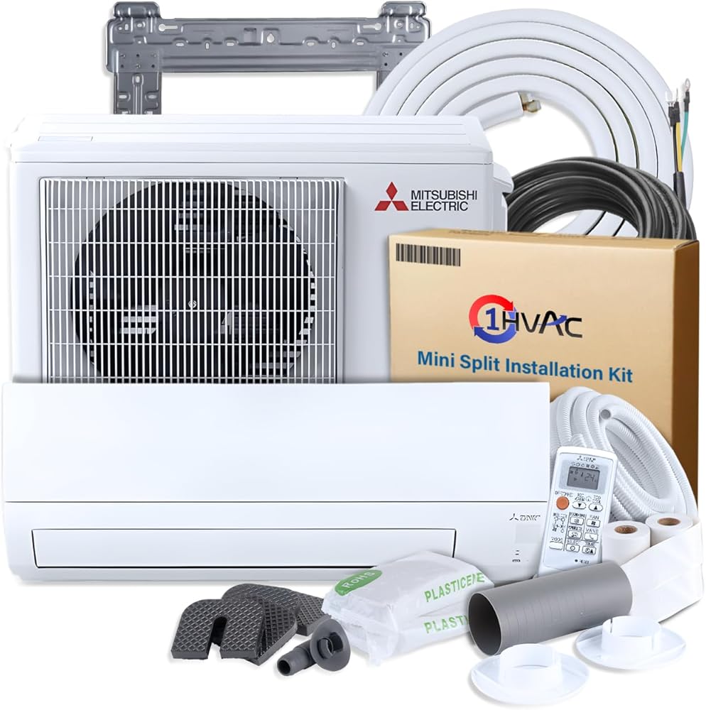 Mitsubishi 9000 BTU 20 SEER2 HX-Series Mini Split Heat Pump System with 15ft Line Set & Installation Kit - R454B Single Zone | High Efficiency Wall Mounted Ductless AC/Heating Unit