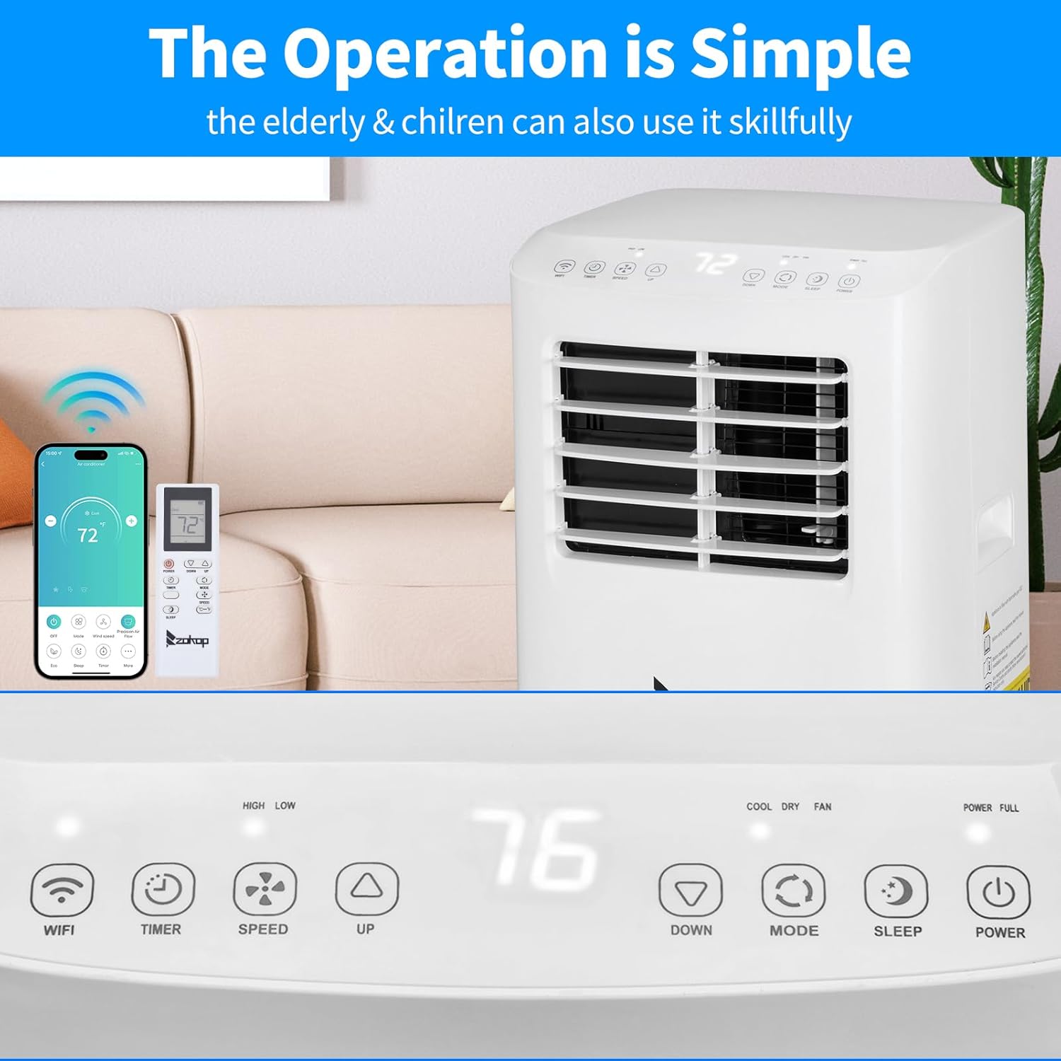 Winado Portable Air Conditioners 9000 BTU for Room Up to 300 Sq.Ft, 3-in-1 WiFi Portable AC Units with Remote Control/24Hrs Timer/Smart Memory, Air Cooler for Garage/Office/Bedroom
