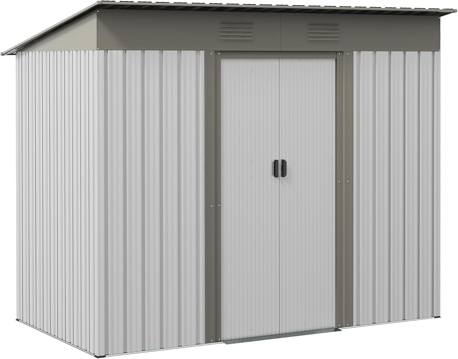 7' x 4' Metal Lean to GShed, Outdoor Storage Shed, Tool House with Double Sliding Doors, 2 Air Vents for Backyard, Patio, Lawn, Silver