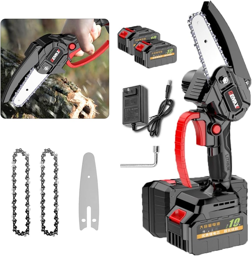 Mini Chainsaw,Mini Saw Cordless,4 Inch Cordless Battery Powered Chain Saw,Lightweight Handheld Chainsaw, Handheld Small Chainsaw for Wood Cutting Tree Trimming (Battery *1 : 2Battery)