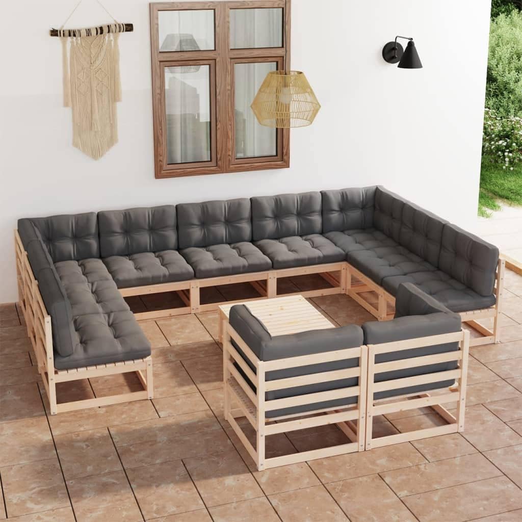 12 Piece Patio Lounge Set with Cushions Solid Wood Pine,Durable Pinewood Patio Lounge Set: Relax and Enjoy Outdoors Patio Furniture Sets, Outdoor Furniture Sets
