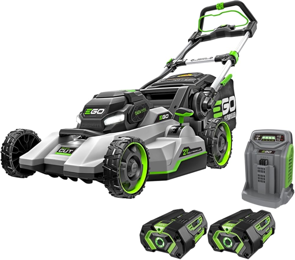 EGO Power+ Electric Lawn Mower, Self-Propelled Cordless with Select Cut and Touch Drive, Includes (2) 56V 4.0Ah Batteries and Rapid Charger – LM2132SP-2