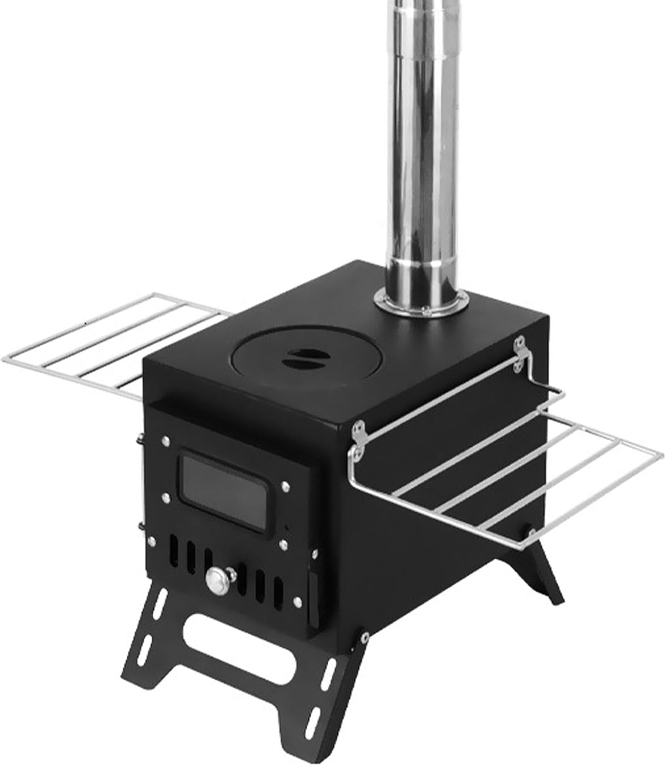 Outdoor Fireplaces Outdoor Camping Wood Burning Stove Firewood Burner Stainless Steel Foldable Heater With Tent Fire Window Fireplace Fire Pits(Silver)