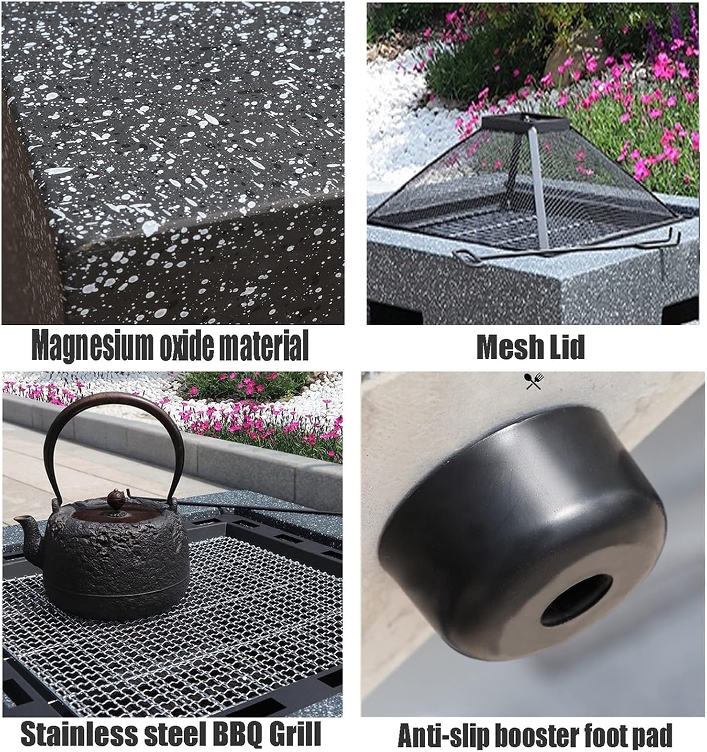 Outdoor Fire Pit 71cm Garden Terrace Heavy-Duty BBQ Table, Outdoor Cooking Fire Pit, Wood Burning Fire Bowl, Multi-Function Heating Fireplace