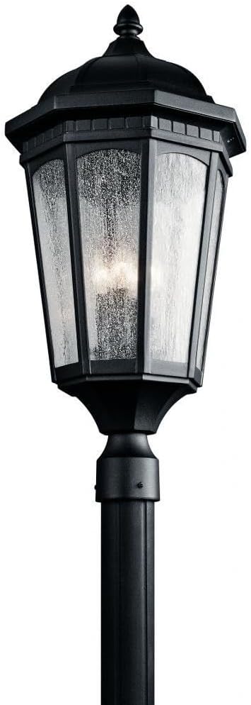 Kichler Courtyard 27” Outdoor Post Light in Textured Black with Clear Seeded Glass, 3-Light Exterior Lighting Fixture, 9533BKT