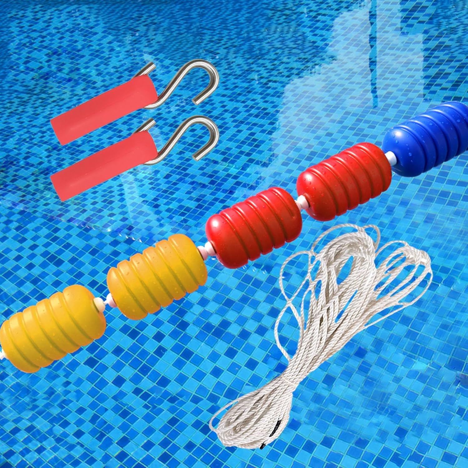 Pool Rope Floats to Divide Pool, 10 18 16 20 56 60 Feet 82 FT Floating Swimming Lane Line Buoy with Nylon Cords & 2 Hooks for Dividing Deep Shallow Water, Children Adults Safety Watershed ( Color : Wi