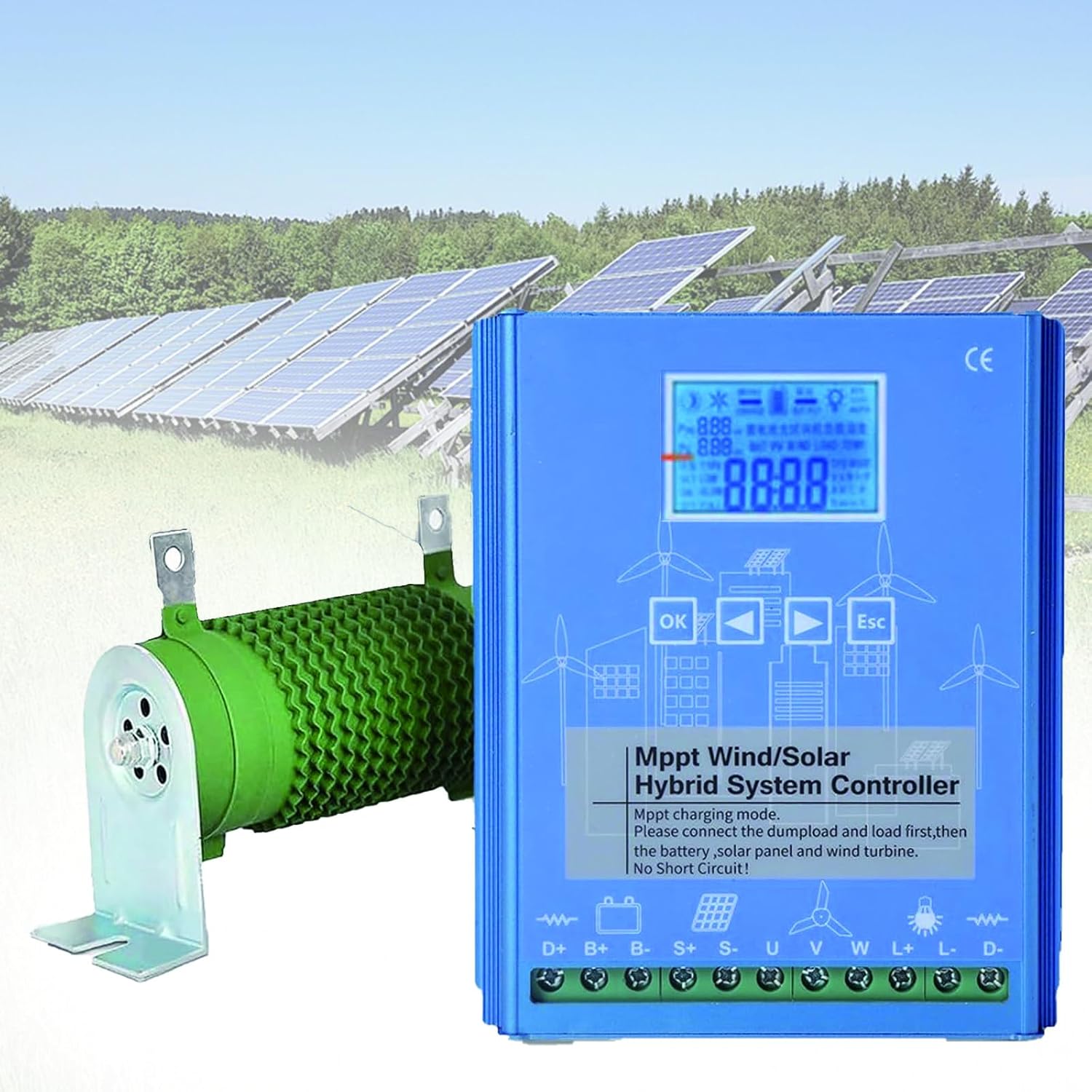 Hybrid Charge Controller with Photovoltaic and Battery Dual Power Supply, Wind Charge Controller 6000W-14000W with TVS Protection for Off-Grid, MPPT Charge Controller 12V-48V LCD Display 48V