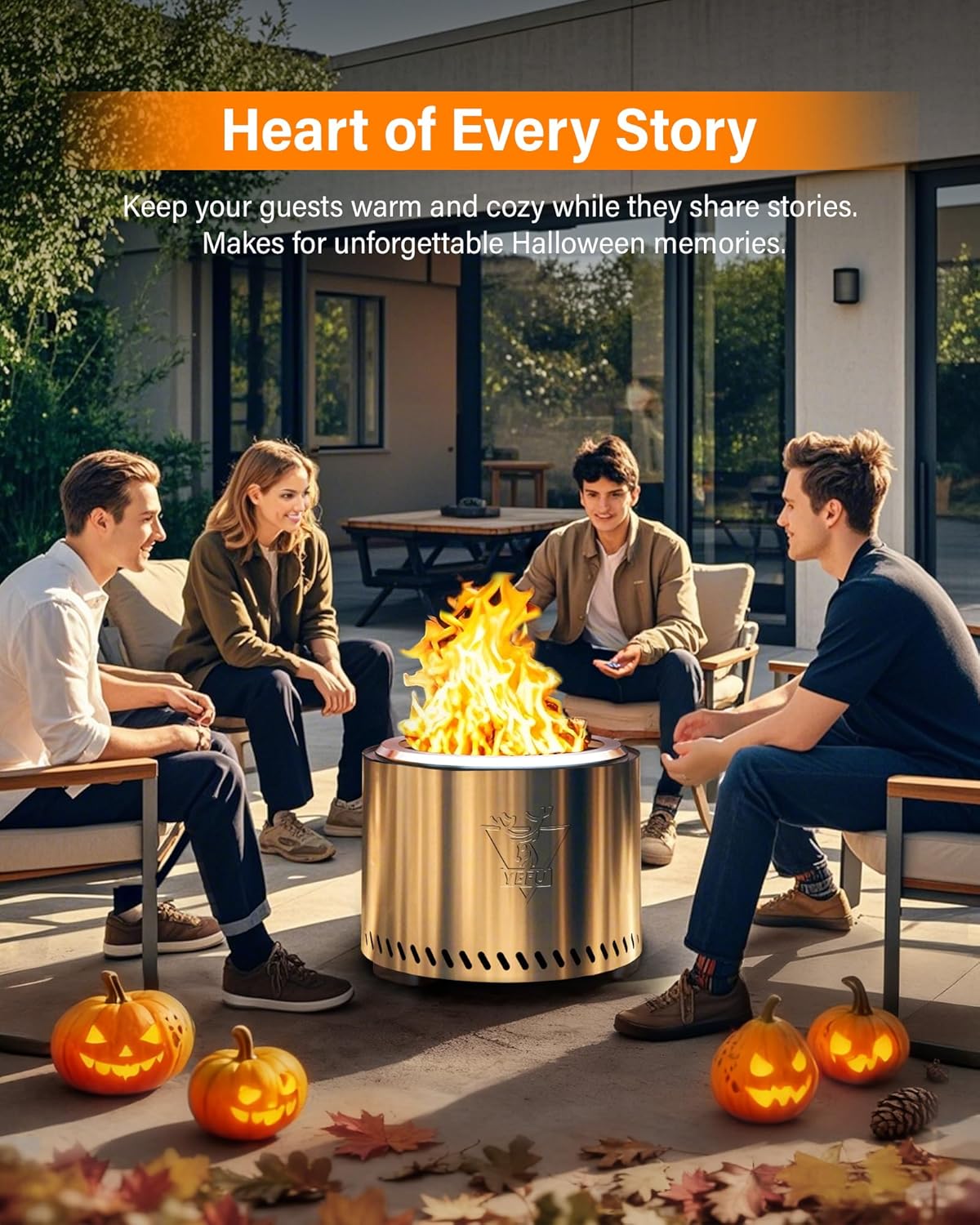 YEFU Smokeless Firepit for Outdoor Portable: 19 Inch Fire Pit with Removable Ash Pan - Outdoor Fire Pit for Wood Burning - Smokeless Firepit with 304 Stainless Steel for Patio Camping Backyard