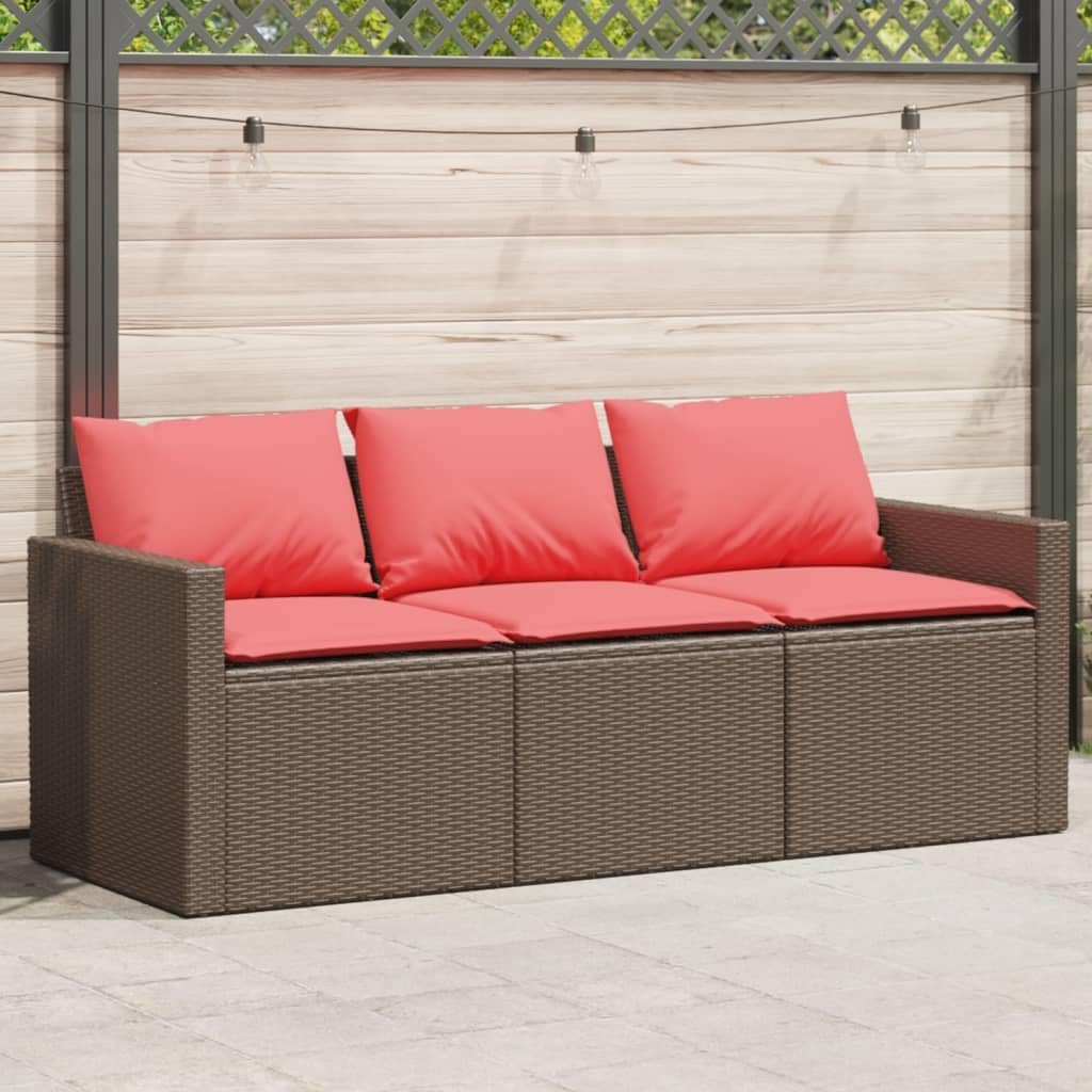 Outdoor Furniture Patio Sofa with Cushions 3-Seater Brown Poly Rattan