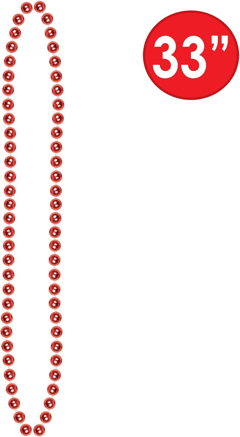 Beistle Bulk 720-Pack Small Round Party Beads, 7mm by 33-Inch, Red