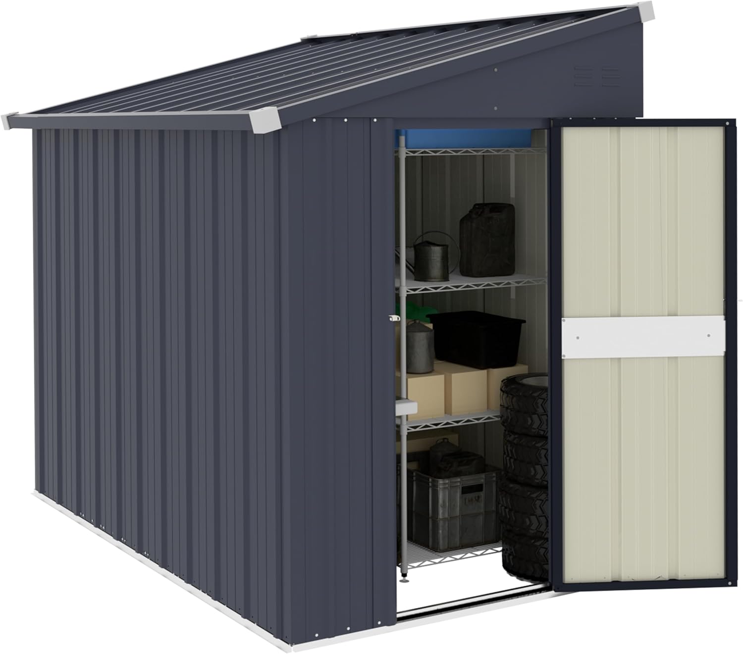MUPATER 4x6 FT Outdoor Storage Shed with Lockable Door, Metal Lean to Shed Garden Tool Shed House, Storage Shed Kit for Patio, Backyard, Lawn, Grey