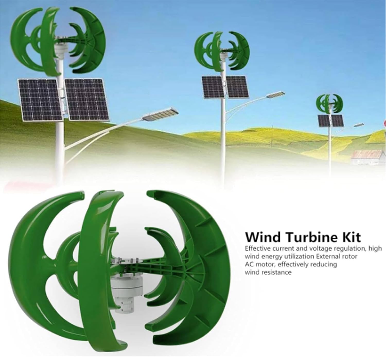 48v,Wind Turbine Generator, 48V 3000W 5 Blades Vertical Wind Turbine Kit Low Wind Speed Starting Wind Power Generator with Controller for Home, Camping