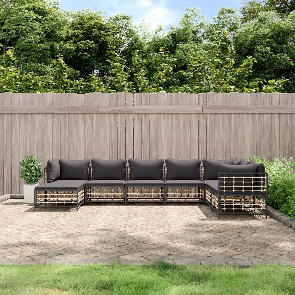 Patio Furniture, 8 Piece Patio Lounge Set with Cushions Anthracite Poly Rattan