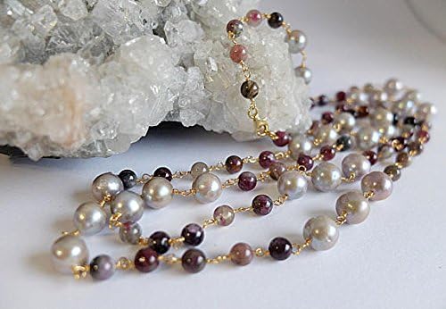super long natural,tourmaline,gray freshwater pearl necklace semiprecious gemstone necklace,long gold filledfilled filled gray round pearls tourmaline 6 mm
