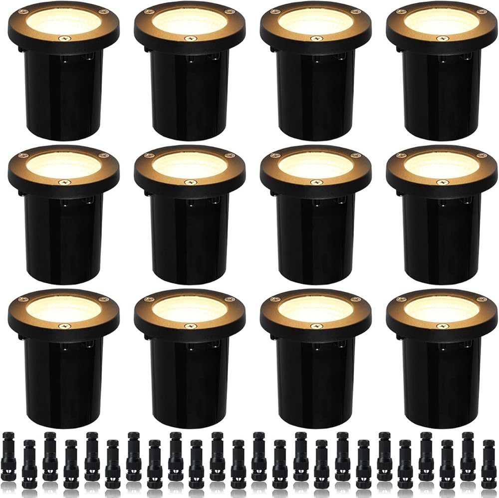 EAGLOD 5W Well Light,12-24V LED In-Ground Low Voltage Landscape Light with Connectors, IP67 Waterproof Landscape Lighting,3000K Paver Lights Warm White for Yard, Garden, Patio (12 Pack)