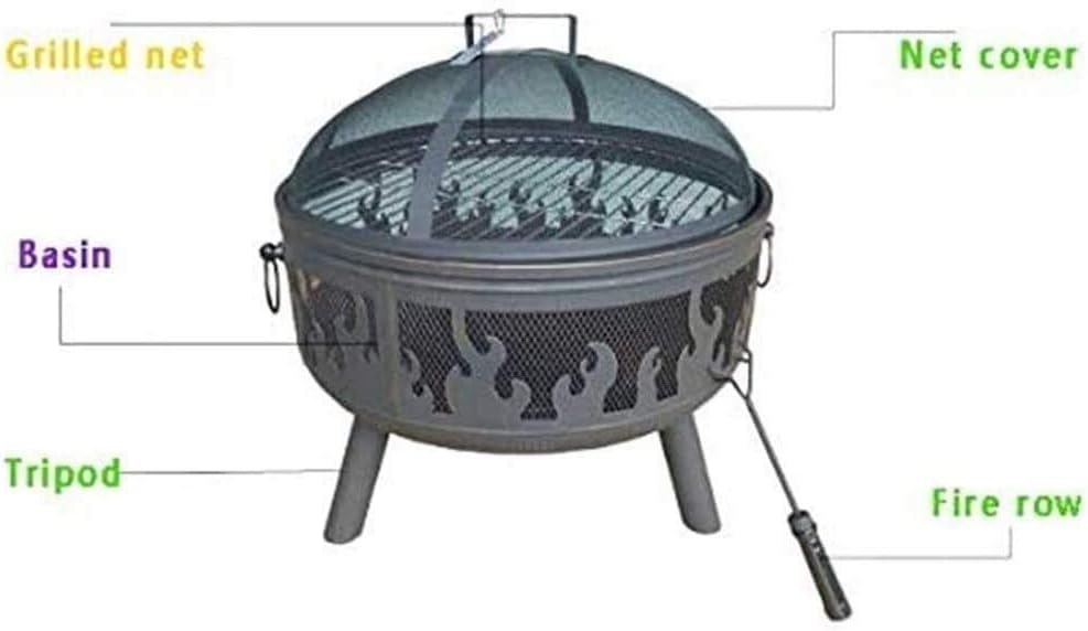 Fire Pits Outdoor Wood Burning Fire Pit with Grill Shelf, Outdoor Metal Brazier
