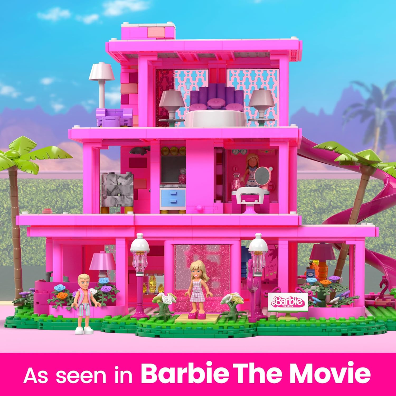 MEGA Barbie The Movie Building Toys Set, DreamHouse Replica with 1795 Pieces, 4 Figures and Accessories, for Adults & Fans