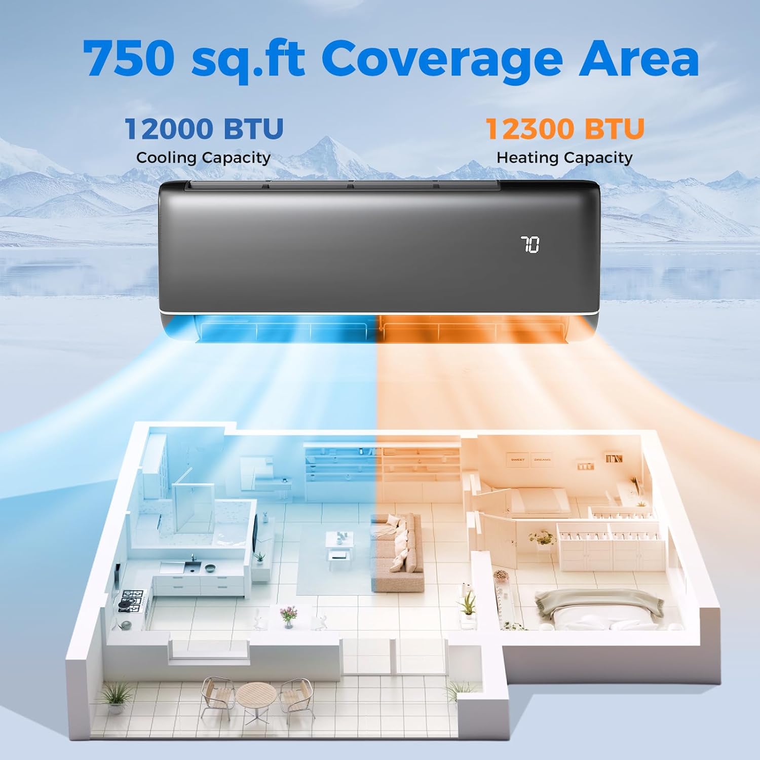DORTALA 12000 BTU Mini Split Air Conditioner & Heater, 22 SEER2 115V Pre-Charged Inverter Heat Pump System with Remote Control, Installation Kit, Wall Mounted Ductless AC Unit, Dark Grey