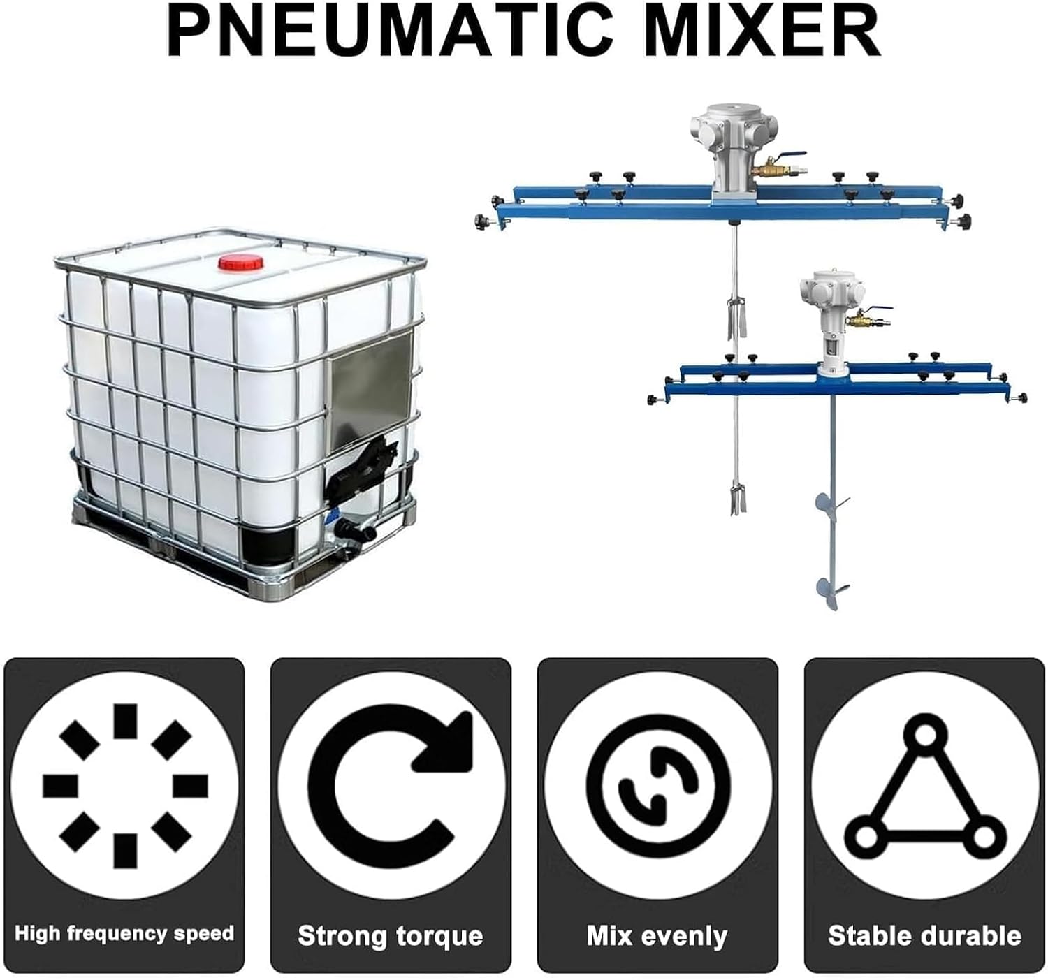 IBC Pneumatic Agitator | Pneumatic Air Paint Mixer | with Support Hanger and Folding Blades | 1000L Paint Stirring Machine | Mixing Rod Length 880/960 MM | for IBC Totes and Drums