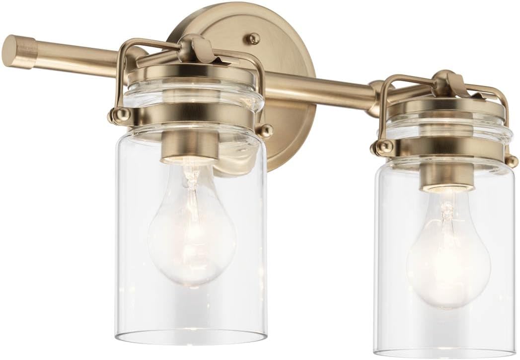 Kichler Brinley 2 Light Vanity Light in Champagne Bronze with Clear Glass for Bathroom and Powder Room, (15.75