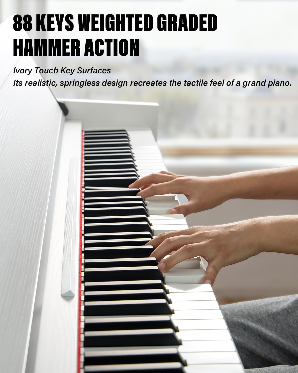 AiJoy 88 Key Weighted Digital Piano Keyboard, Graded Hammer Action Wooden Electric Piano with Cover & Triple Pedal, Sensitive Touch, Support USB MIDI Connect, Recording, Headphone, MP3 Player(White)