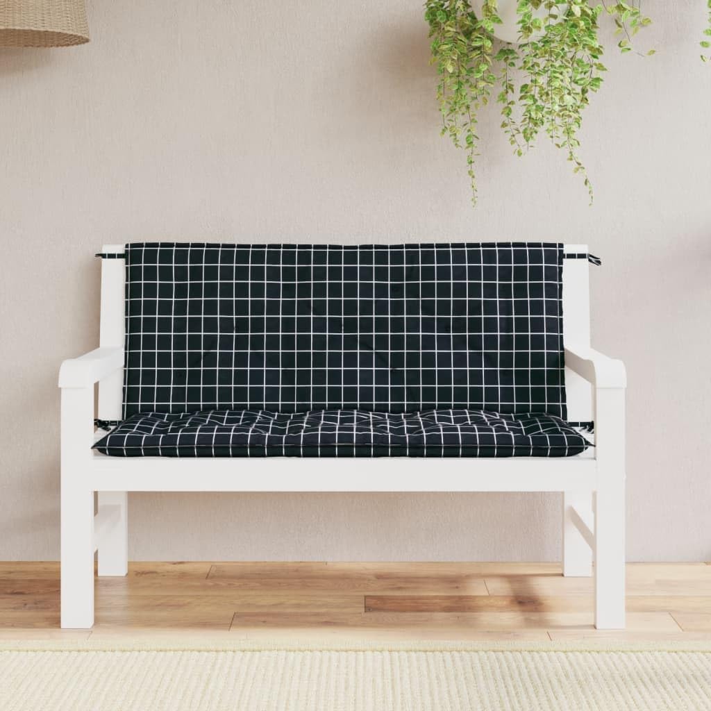 Garden Bench Cushions 2pcs Black Check Pattern 47.2