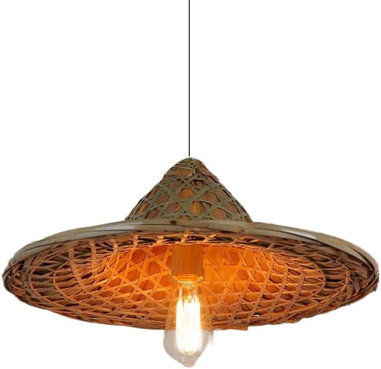 Straw Hat Shape Bamboo Woven Hanging Lamp, Hand-Woven Rattan Pendant Light, Bamboo Woven Lampshade, Natural Wicker Chandelier, Courtyard Villa Decoration Lighting Fixture