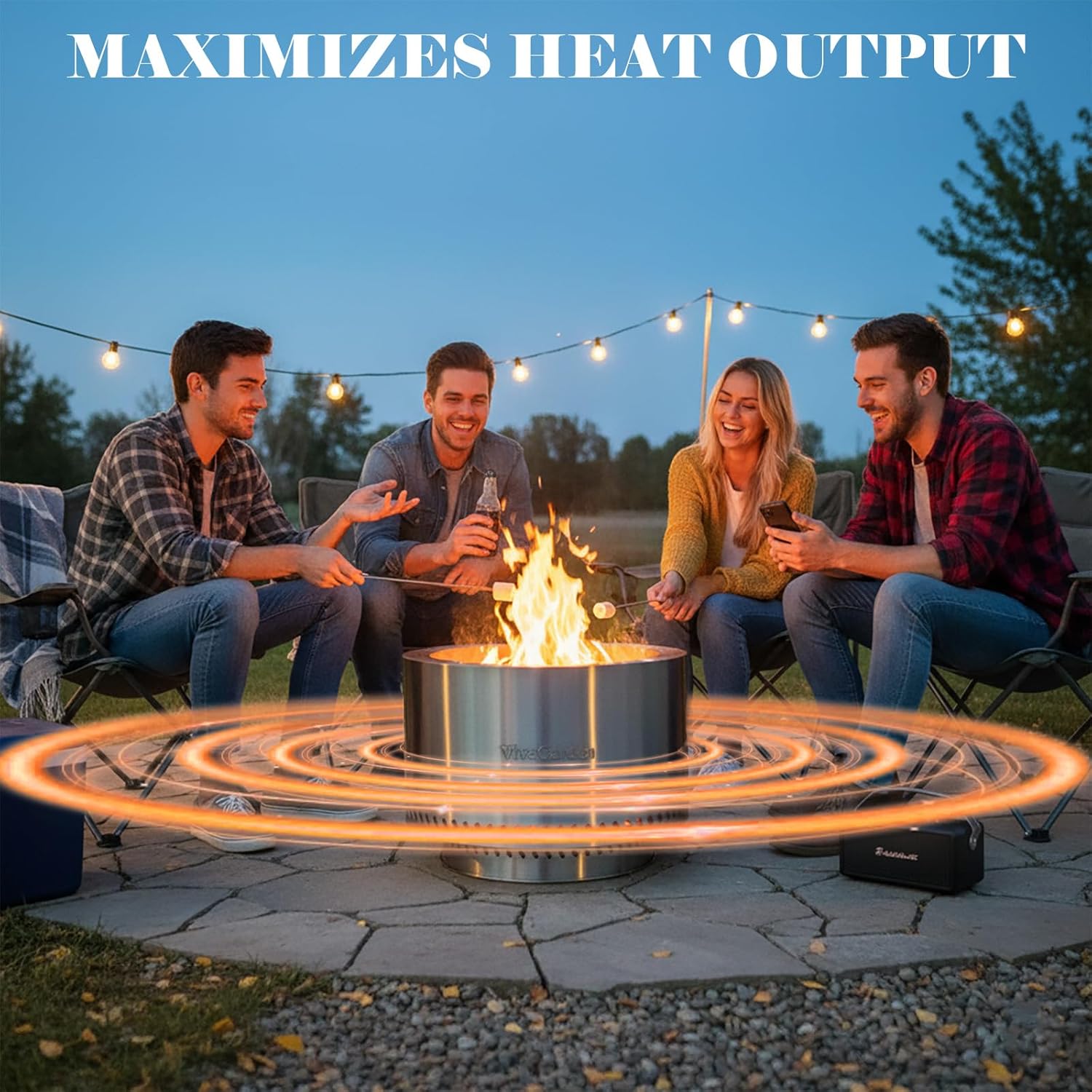 19.5 Inch Smokeless Fire Pit, VivaGarden Outdoor Wood Burning Fire Pit with Carry Bag, Stainless Steel Firepit for Camping, Backyard, Patio, Bonfire & Garden Gatherings (Silver)