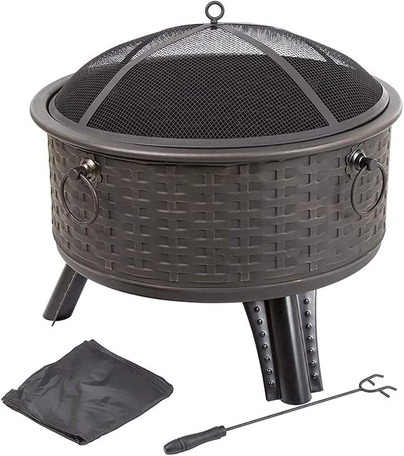 Garden Fire Pit Grill Bowl Grill Barbecue Rack Fire Pits for Outdoor Fire Pits Fire Bowl with Grill & Cover & Poker Camping BBQ Brazier Wood Charcoal Patio Heater for Log Burning Fireplace