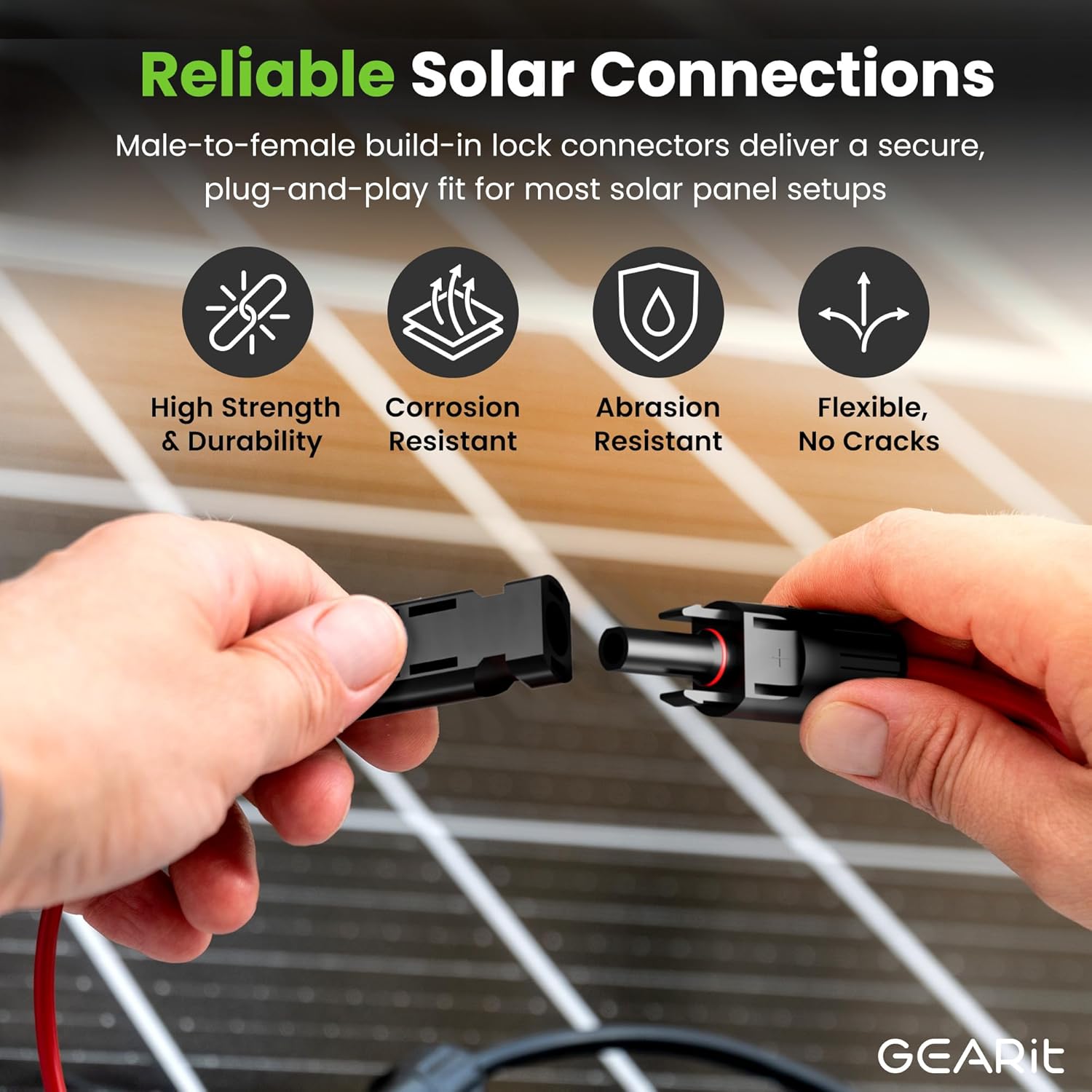 GearIT 10AWG Solar Extension Cable (50FT Black - 50Ft Red) Male to Female Solar Connectors with Adapter Tool Kit, Solar Panel Renewable Energy, 10 Gauge Pure Copper Extension Cord, 50 Feet