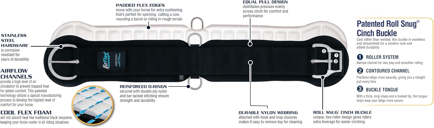 Airflex ‎Roper Horse Cinch, Anti-Slip Nylon Webbing Saddle Cinch Girth with Flat Buckle, Western Horse Riding Supplies, ‎Black