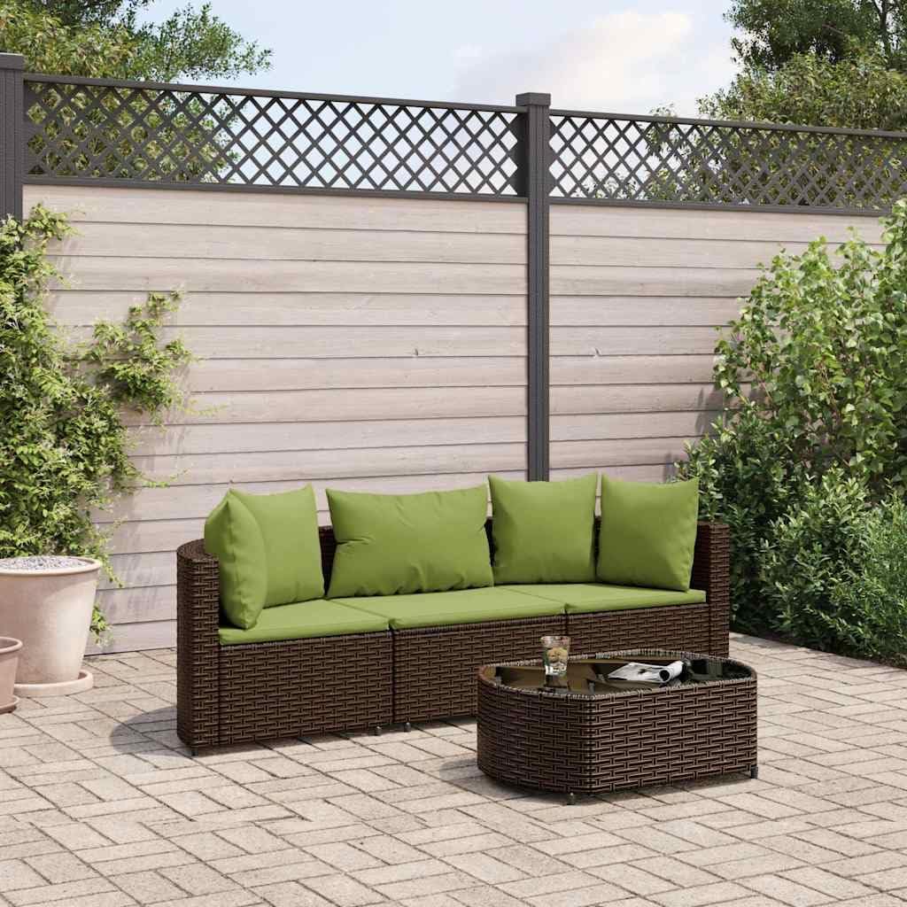 Patio Set 4 Piece Patio Sofa Set with Cushions Brown Poly Rattan